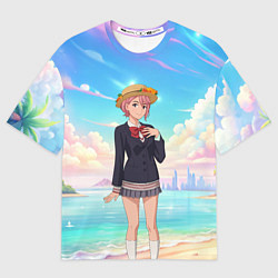 Мужская футболка оверсайз Дандадан Сиратори Айра на берегу моря