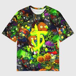 Мужская футболка оверсайз Растения против зомби x Дум лого