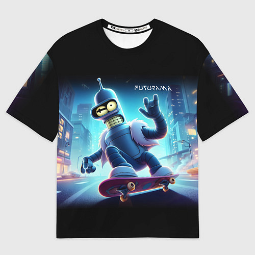 Мужская футболка оверсайз Bender is a skateboarder in neon street - ai art / 3D-принт – фото 1