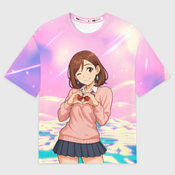 Мужская футболка оверсайз Сиратори Айра делает сердечко руками - Дандадан