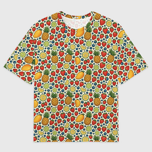 Мужская футболка оверсайз Фрукты и ягоды в паттерне / 3D-принт – фото 1