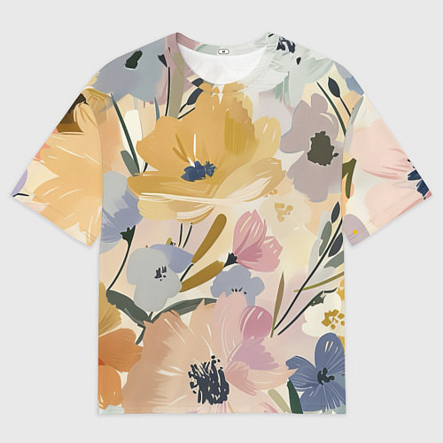 Мужская футболка оверсайз Цветы акварель / 3D-принт – фото 1