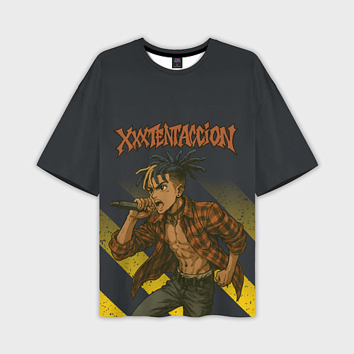 Мужская футболка оверсайз XXXTentacion с микрофоном в аниме стиле / 3D-принт – фото 1
