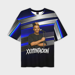 Мужская футболка оверсайз XXXTentacion с микрофоном довольный