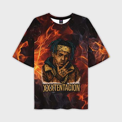 Мужская футболка оверсайз XXXTentacion на фоне огня / 3D-принт – фото 1