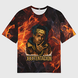 Мужская футболка оверсайз XXXTentacion на фоне огня