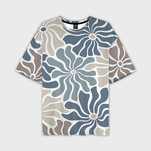 Мужская футболка оверсайз Цветы blue and beige pattern / 3D-принт – фото 1