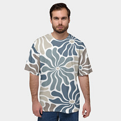 Футболка оверсайз мужская Цветы blue and beige pattern, цвет: 3D-принт — фото 2