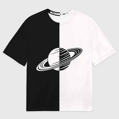 Мужская футболка оверсайз Сатурн черно-белый / 3D-принт – фото 1