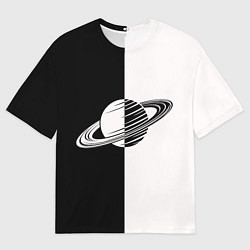Мужская футболка оверсайз Сатурн черно-белый