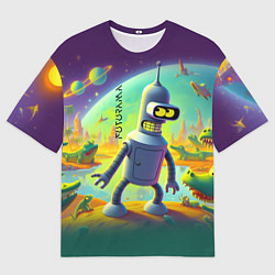 Футболка оверсайз мужская Робот-сгибальщик Бендер на планете крокодилов - не, цвет: 3D-принт