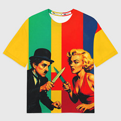 Мужская футболка оверсайз Чарли Чаплин против Мэрилин Монро поп-арт
