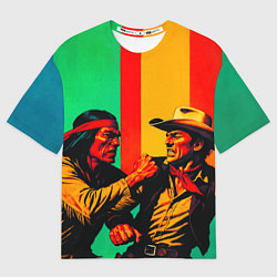 Мужская футболка оверсайз Ковбой против индейца поп-арт