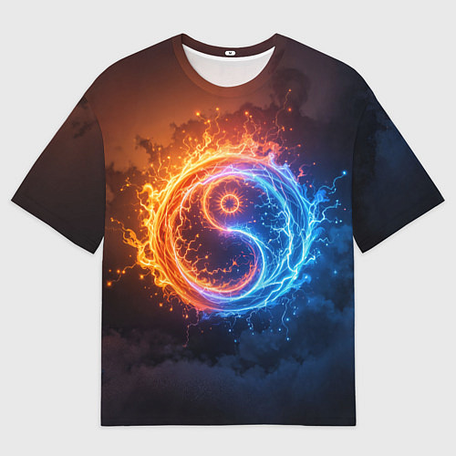 Мужская футболка оверсайз Инь ян огонь и лёд / 3D-принт – фото 1