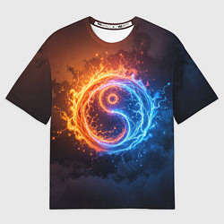 Футболка оверсайз мужская Инь ян огонь и лёд, цвет: 3D-принт