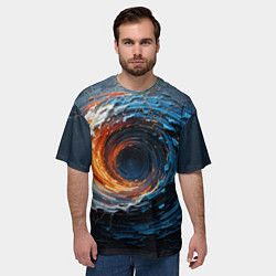 Футболка оверсайз мужская Краска синяя и оранжевая в форме вихря, цвет: 3D-принт — фото 2