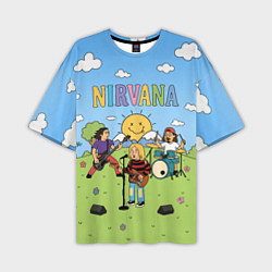 Мужская футболка оверсайз Nirvana мультяшный стиль на поляне