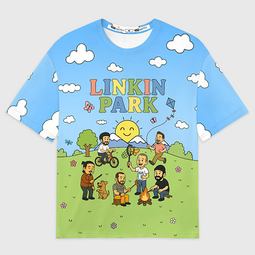Мужская футболка оверсайз Linkin Park мультяшный стиль на поляне / 3D-принт – фото 1