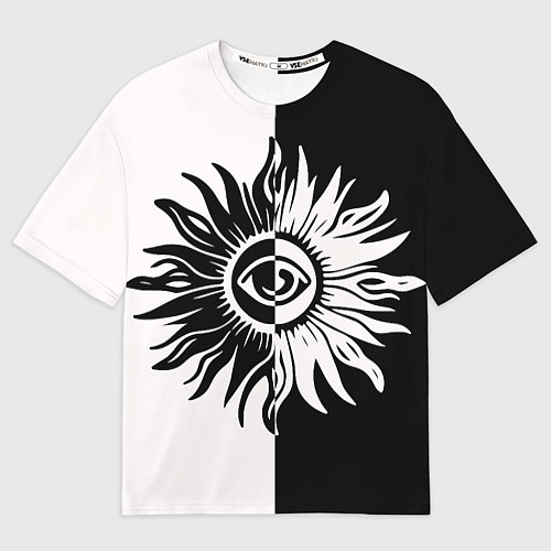 Мужская футболка оверсайз Солнце черно-белое / 3D-принт – фото 1