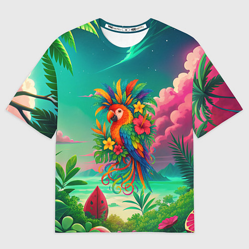 Мужская футболка оверсайз Попугай и тропики / 3D-принт – фото 1