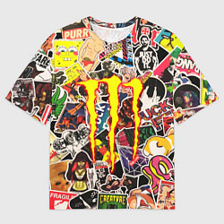 Мужская футболка оверсайз Monster energy stikers logo