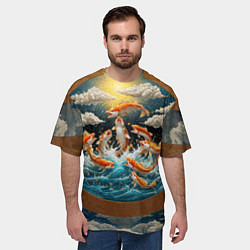 Футболка оверсайз мужская Большие золотистые рыбы выпрыгивают из воды, цвет: 3D-принт — фото 2