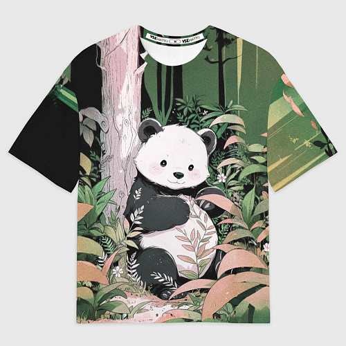 Мужская футболка оверсайз Панда в лесу / 3D-принт – фото 1