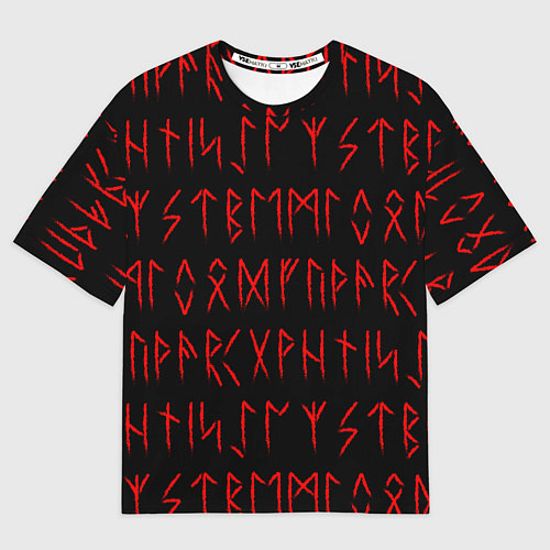 Мужская футболка оверсайз Красные символы древних рун крупные - паттерн / 3D-принт – фото 1