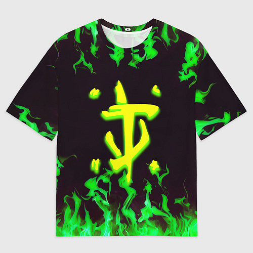 Мужская футболка оверсайз Doom зелёный огонь / 3D-принт – фото 1