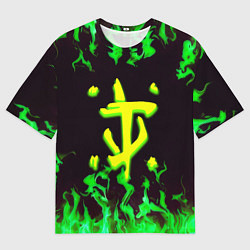 Мужская футболка оверсайз Doom зелёный огонь