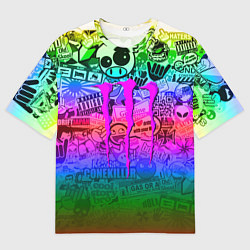 Мужская футболка оверсайз Monster energy неоновые стикеры