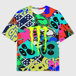 Мужская футболка оверсайз Monster energy стикеры