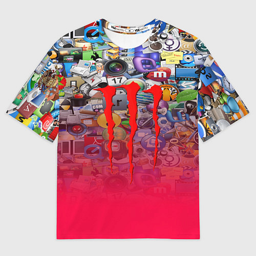 Мужская футболка оверсайз Monster energy social stiker / 3D-принт – фото 1