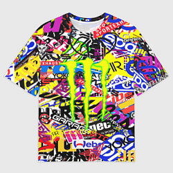 Мужская футболка оверсайз Monster energy бренды стикеры