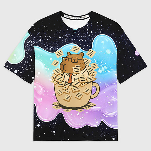 Мужская футболка оверсайз Менеджер капибара в кружке в стикерах / 3D-принт – фото 1