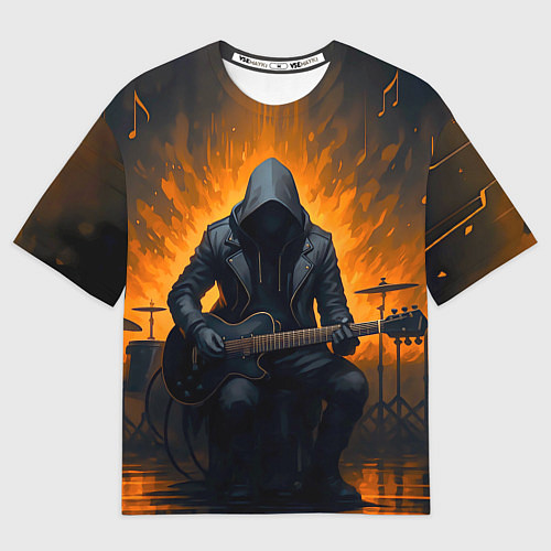 Мужская футболка оверсайз Гитарист играющий в пламени / 3D-принт – фото 1