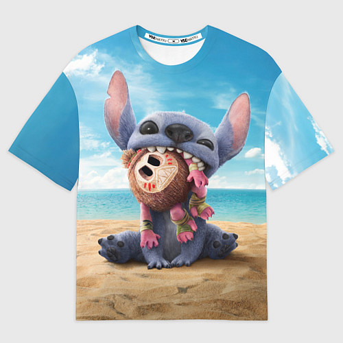 Мужская футболка оверсайз Стич на пляже / 3D-принт – фото 1