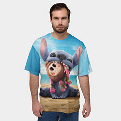 Футболка оверсайз мужская Стич на пляже, цвет: 3D-принт — фото 2