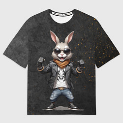 Футболка оверсайз мужская Заяц рокер, цвет: 3D-принт
