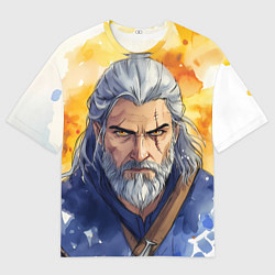 Мужская футболка оверсайз Ведьмак нарисованный красками