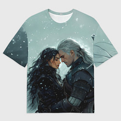 Футболка оверсайз мужская Йеннифэр и Геральт в обнимку, цвет: 3D-принт