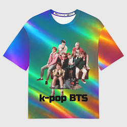 Футболка оверсайз мужская BTS радужный блестящий фон, цвет: 3D-принт