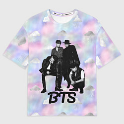 Футболка оверсайз мужская BTS черно-белый стиль, цвет: 3D-принт