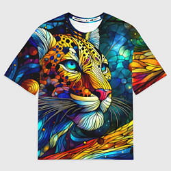 Мужская футболка оверсайз Морда леопарда - витраж