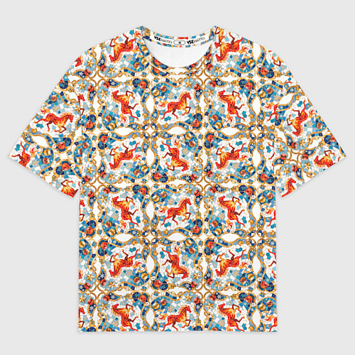 Мужская футболка оверсайз Орнамент с лошадью - символом Нового 2026 года / 3D-принт – фото 1