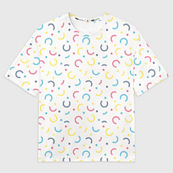 Футболка оверсайз мужская Цветные точки и дуги на белом, цвет: 3D-принт