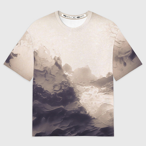 Мужская футболка оверсайз Сепия абстрактная горная река / 3D-принт – фото 1