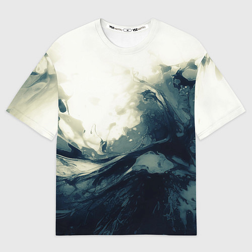 Мужская футболка оверсайз Чёрно-синие абстрактные краски / 3D-принт – фото 1