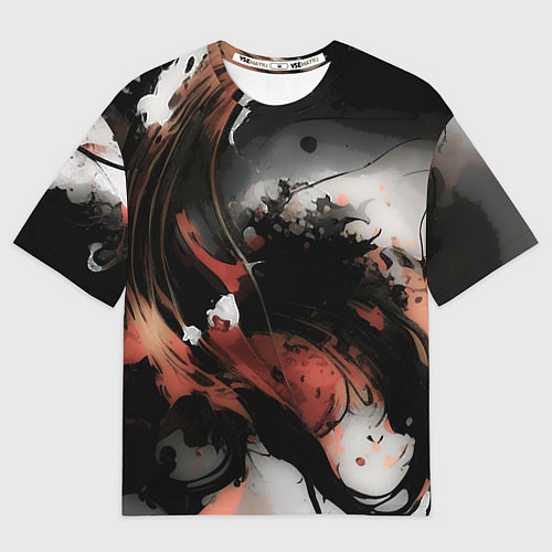 Мужская футболка оверсайз Тёмные краски абстракция красно-чёрный / 3D-принт – фото 1