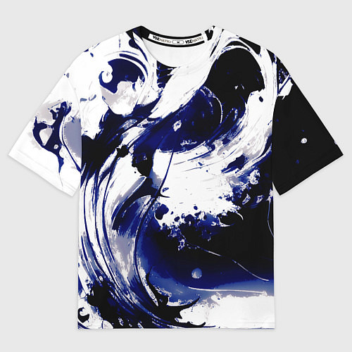 Мужская футболка оверсайз Чёрно-фиолетовый абстракция волна / 3D-принт – фото 1
